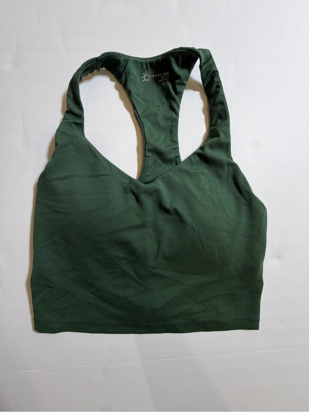 Offline by Aerie Dark Green Racerback Crop Top Built in Bra Size XS